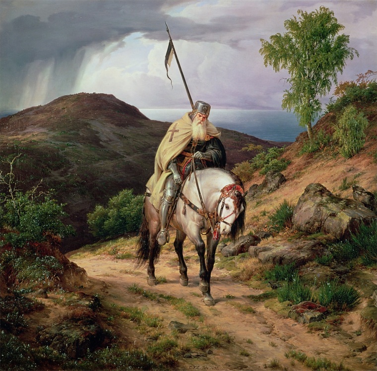 INF85742 The Return of the Crusader, 1835 (oil on canvas) by Lessing, Carl Friedrich (1808-80); Rheinisches Landesmuseum, Bonn, Germany; Interfoto; German, out of copyright